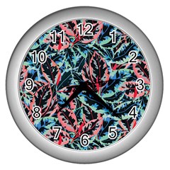 Leaves Pattern Patterns Colorful Wall Clock (silver) by Posterlux