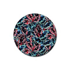 Leaves Pattern Patterns Colorful Rubber Round Coaster (4 Pack)