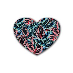 Leaves Pattern Patterns Colorful Rubber Heart Coaster (4 Pack)