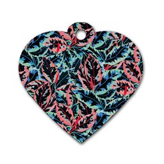 Leaves Pattern Patterns Colorful Dog Tag Heart (one Side) by Posterlux