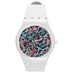 Leaves Pattern Patterns Colorful Round Plastic Sport Watch (m)