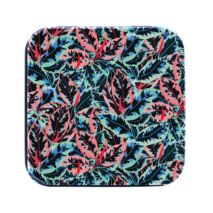 Leaves Pattern Patterns Colorful Square Metal Box (Black)