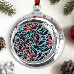 Leaves Pattern Patterns Colorful Metal Snowflake Red Crystal Round Ornament