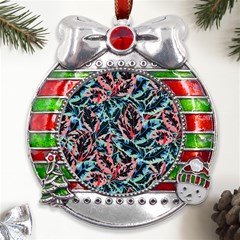 Leaves Pattern Patterns Colorful Metal X mas Ribbon With Red Crystal Round Ornament