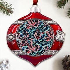 Leaves Pattern Patterns Colorful Metal Snowflake And Bell Red Ornament by Posterlux