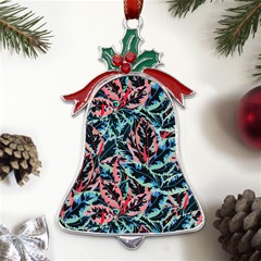 Leaves Pattern Patterns Colorful Metal Holly Leaf Bell Ornament by Posterlux