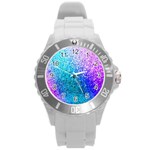 Rainbow Colors Colorful Pattern Round Plastic Sport Watch (L) Front