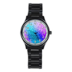 Rainbow Colors Colorful Pattern Stainless Steel Round Watch