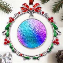 Rainbow Colors Colorful Pattern Metal X mas Wreath Ribbon Ornament