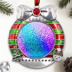 Rainbow Colors Colorful Pattern Metal X mas Ribbon With Red Crystal Round Ornament