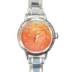 Abstract Texture Of Colorful Bright Pattern Of Transparent Leaves Of Orange And Yellow Color Round Italian Charm Watch by Posterlux