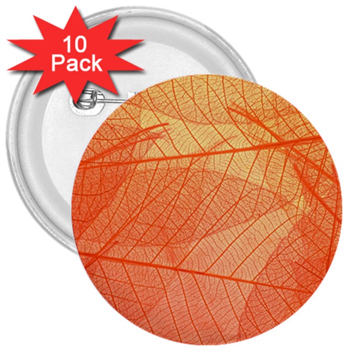 Abstract Texture Of Colorful Bright Pattern Of Transparent Leaves Of Orange And Yellow Color 3  Buttons (10 pack) 