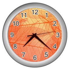 Abstract Texture Of Colorful Bright Pattern Of Transparent Leaves Of Orange And Yellow Color Wall Clock (silver)