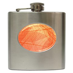 Abstract Texture Of Colorful Bright Pattern Of Transparent Leaves Of Orange And Yellow Color Hip Flask (6 Oz)