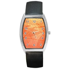 Abstract Texture Of Colorful Bright Pattern Of Transparent Leaves Of Orange And Yellow Color Barrel Style Metal Watch