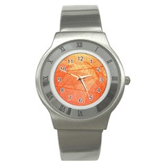 Abstract Texture Of Colorful Bright Pattern Of Transparent Leaves Of Orange And Yellow Color Stainless Steel Watch by Posterlux