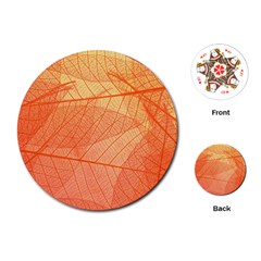 Abstract Texture Of Colorful Bright Pattern Of Transparent Leaves Of Orange And Yellow Color Playing Cards Single Design (round)