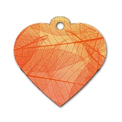 Abstract Texture Of Colorful Bright Pattern Of Transparent Leaves Of Orange And Yellow Color Dog Tag Heart (one Side) by Posterlux