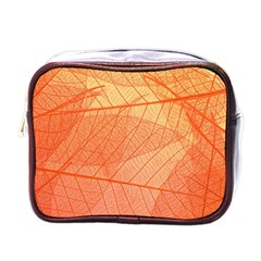 Abstract Texture Of Colorful Bright Pattern Of Transparent Leaves Of Orange And Yellow Color Mini Toiletries Bag (one Side)