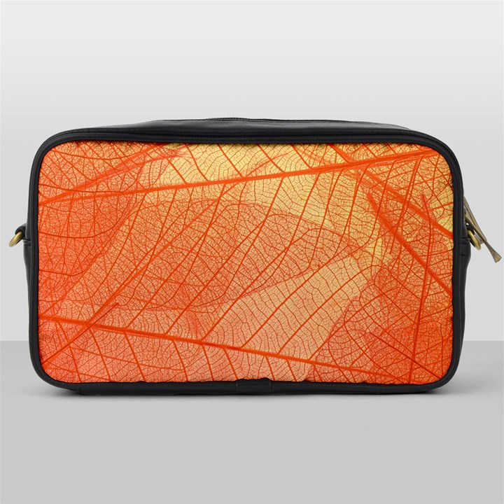 Abstract Texture Of Colorful Bright Pattern Of Transparent Leaves Of Orange And Yellow Color Toiletries Bag (One Side)