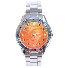 Abstract Texture Of Colorful Bright Pattern Of Transparent Leaves Of Orange And Yellow Color Stainless Steel Analogue Watch