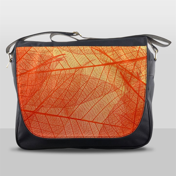 Abstract Texture Of Colorful Bright Pattern Of Transparent Leaves Of Orange And Yellow Color Messenger Bag