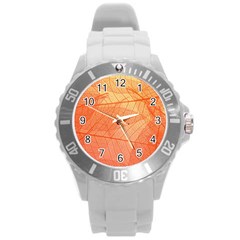 Abstract Texture Of Colorful Bright Pattern Of Transparent Leaves Of Orange And Yellow Color Round Plastic Sport Watch (l)