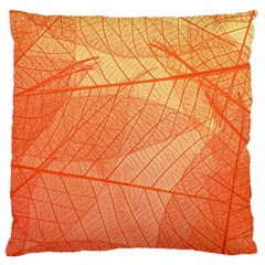 Abstract Texture Of Colorful Bright Pattern Of Transparent Leaves Of Orange And Yellow Color Large Cushion Case (one Side) by Posterlux