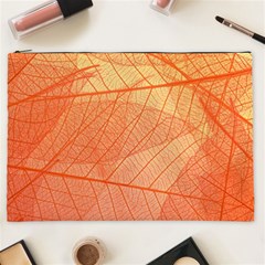 Abstract Texture Of Colorful Bright Pattern Of Transparent Leaves Of Orange And Yellow Color Cosmetic Bag (xxl)