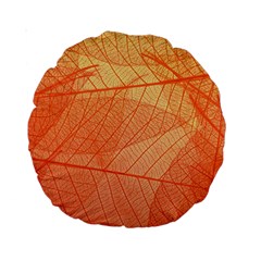 Abstract Texture Of Colorful Bright Pattern Of Transparent Leaves Of Orange And Yellow Color Standard 15  Premium Round Cushions