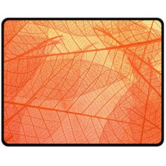 Abstract Texture Of Colorful Bright Pattern Of Transparent Leaves Of Orange And Yellow Color Two Sides Fleece Blanket (medium)