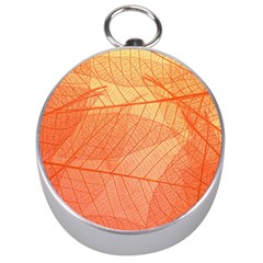 Abstract Texture Of Colorful Bright Pattern Of Transparent Leaves Of Orange And Yellow Color Silver Compasses