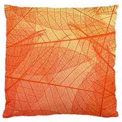 Abstract Texture Of Colorful Bright Pattern Of Transparent Leaves Of Orange And Yellow Color Large Premium Plush Fleece Cushion Case (one Side) by Posterlux