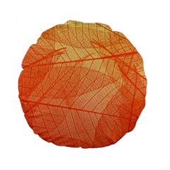 Abstract Texture Of Colorful Bright Pattern Of Transparent Leaves Of Orange And Yellow Color Standard 15  Premium Flano Round Cushions