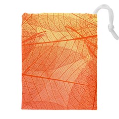 Abstract Texture Of Colorful Bright Pattern Of Transparent Leaves Of Orange And Yellow Color Drawstring Pouch (4xl) by Posterlux