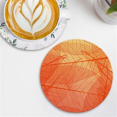 Abstract Texture Of Colorful Bright Pattern Of Transparent Leaves Of Orange And Yellow Color Uv Print Round Tile Coaster