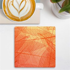 Abstract Texture Of Colorful Bright Pattern Of Transparent Leaves Of Orange And Yellow Color Uv Print Square Tile Coaster 