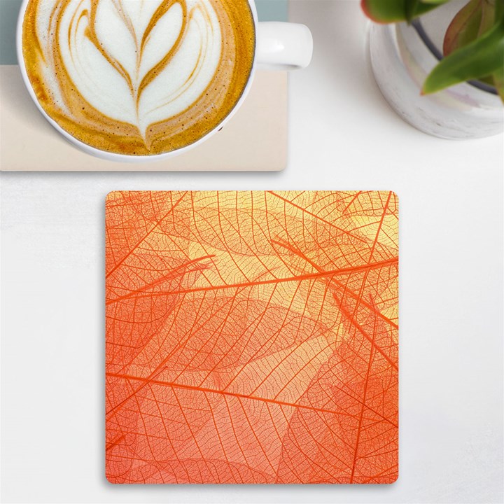 Abstract Texture Of Colorful Bright Pattern Of Transparent Leaves Of Orange And Yellow Color UV Print Square Tile Coaster 