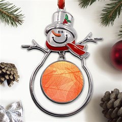 Abstract Texture Of Colorful Bright Pattern Of Transparent Leaves Of Orange And Yellow Color Metal Snowman Ornament