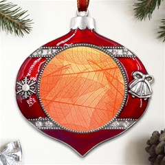 Abstract Texture Of Colorful Bright Pattern Of Transparent Leaves Of Orange And Yellow Color Metal Snowflake And Bell Red Ornament by Posterlux