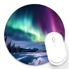 Northern Lights Aurora Night Nature Round Mousepad