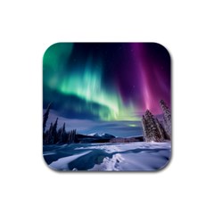 Northern Lights Aurora Night Nature Rubber Square Coaster (4 Pack)