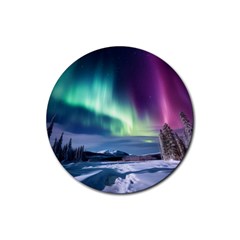 Northern Lights Aurora Night Nature Rubber Coaster (round)