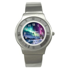 Northern Lights Aurora Night Nature Stainless Steel Watch by Posterlux