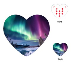 Northern Lights Aurora Night Nature Playing Cards Single Design (heart)