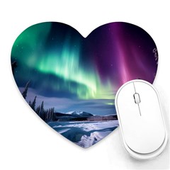 Northern Lights Aurora Night Nature Heart Mousepad