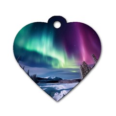 Northern Lights Aurora Night Nature Dog Tag Heart (two Sides)