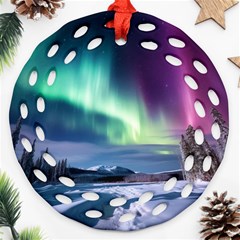 Northern Lights Aurora Night Nature Round Filigree Ornament (two Sides) by Posterlux