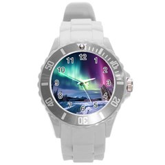 Northern Lights Aurora Night Nature Round Plastic Sport Watch (l)