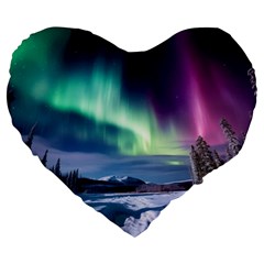 Northern Lights Aurora Night Nature Large 19  Premium Heart Shape Cushions